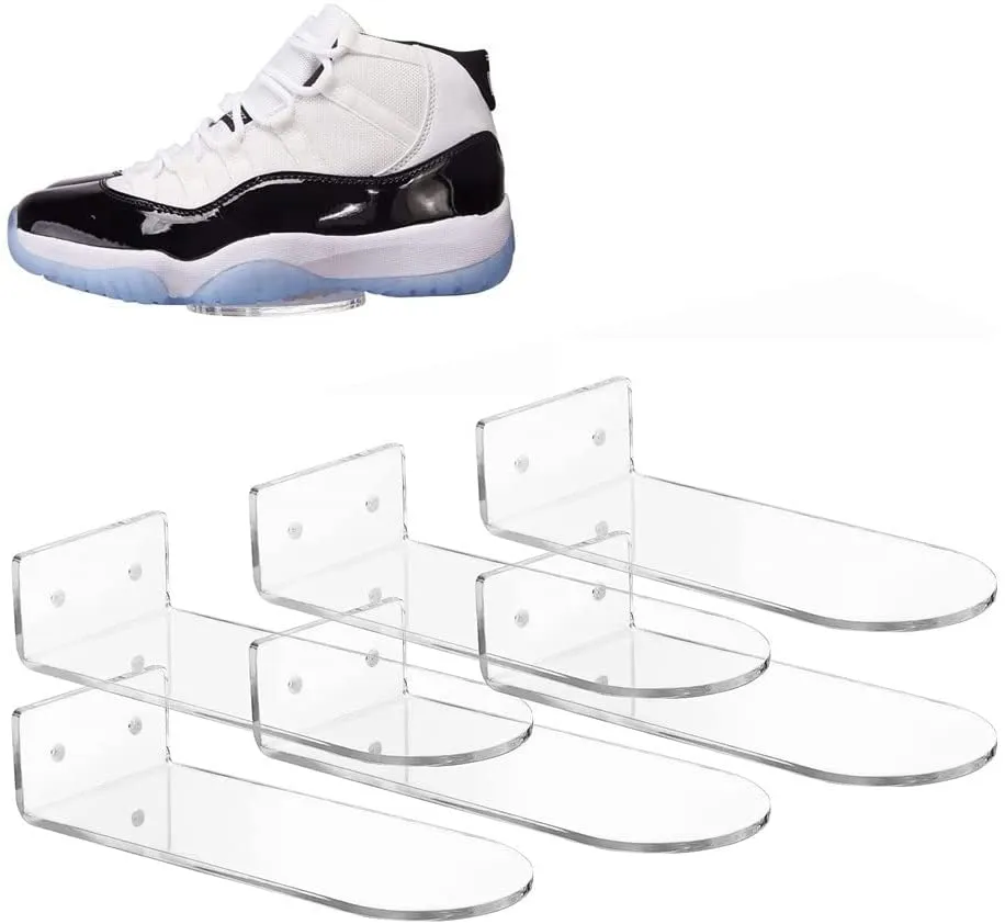 6 Pack Floating Shoe Shelves,Transparent Acrylic Wall Mounted Shoe Display Shelves