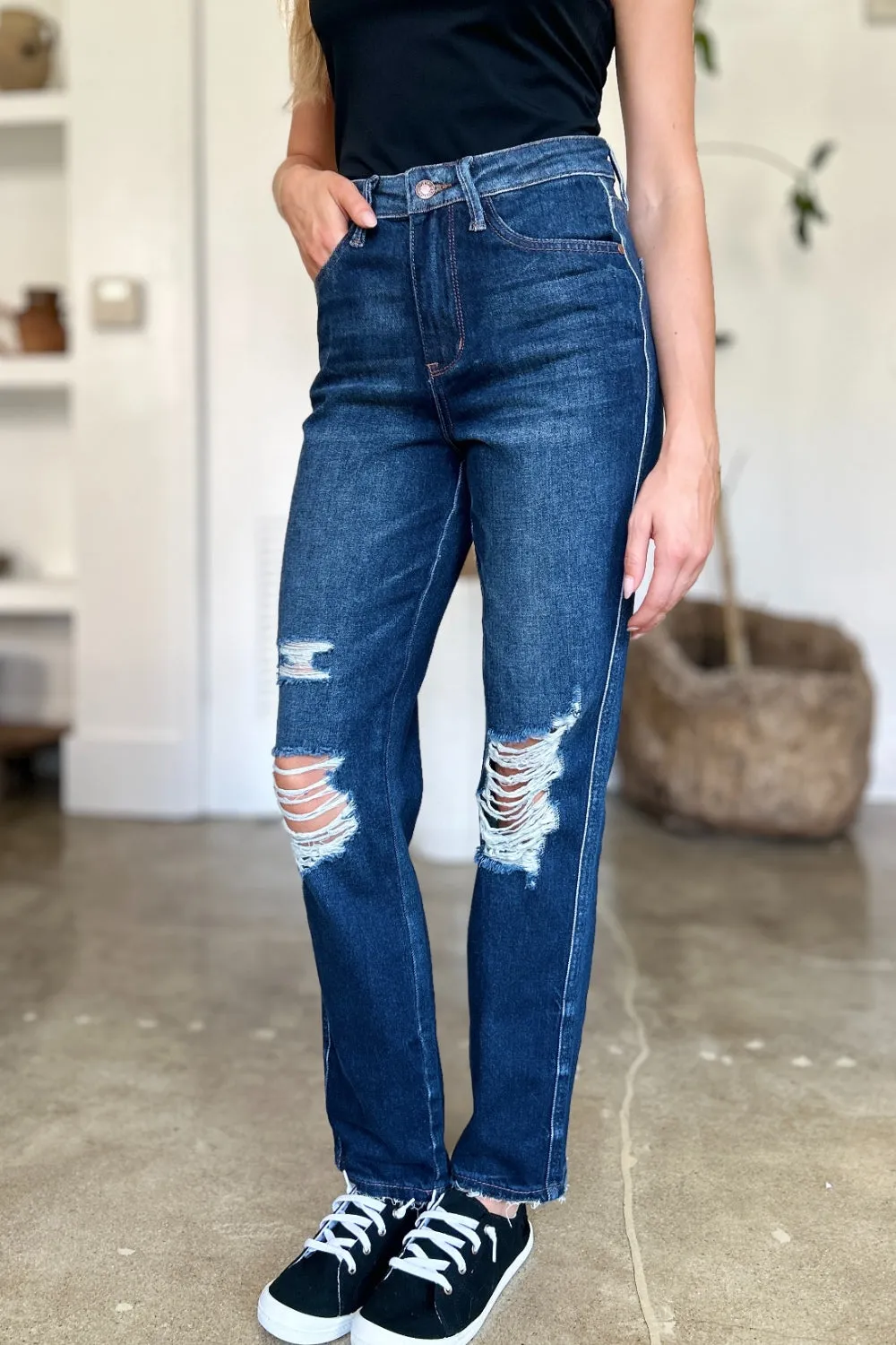 Ada High-Waist Rigid Magic Heavy Destroy Straight Jeans | Judy Blue