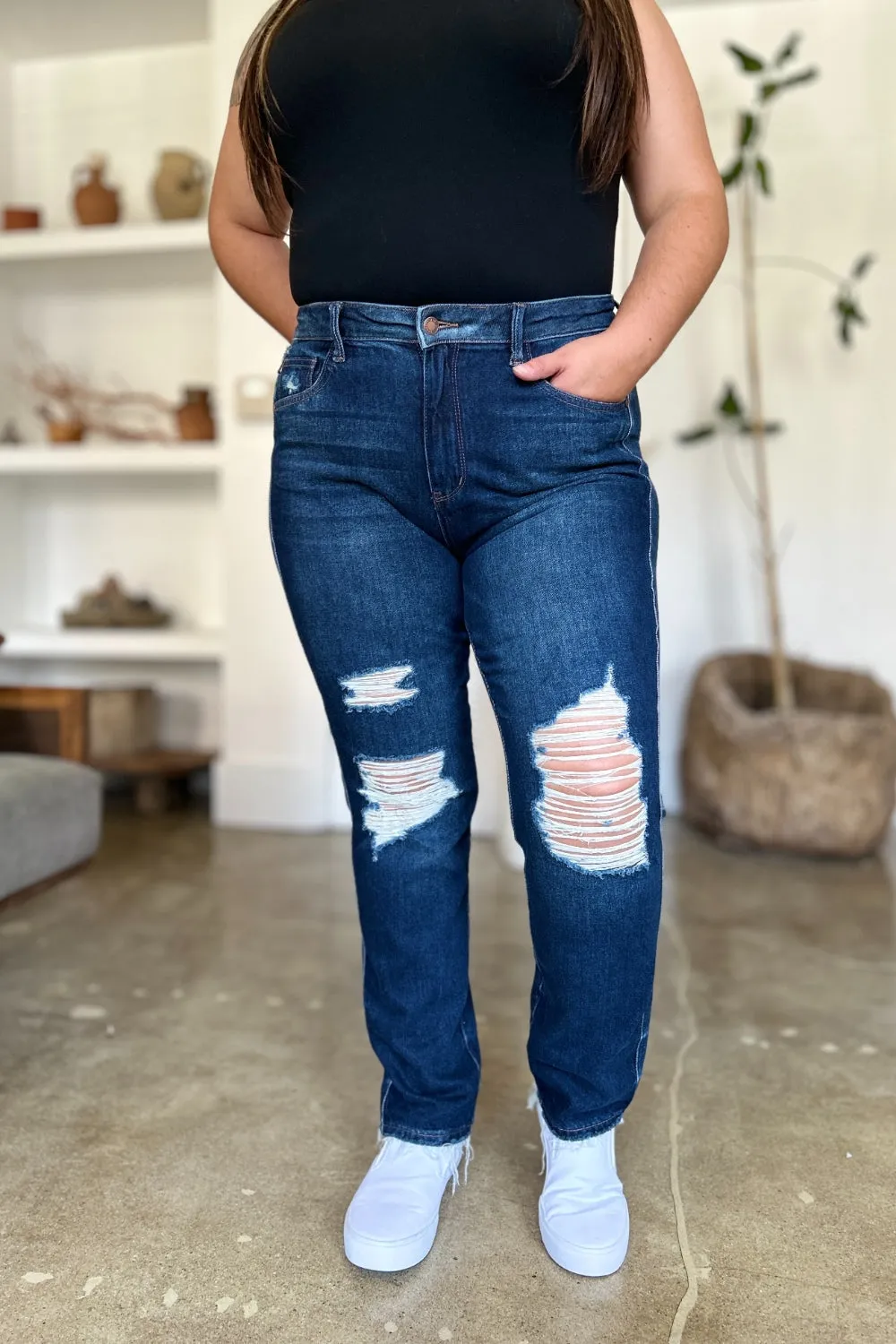 Ada High-Waist Rigid Magic Heavy Destroy Straight Jeans | Judy Blue