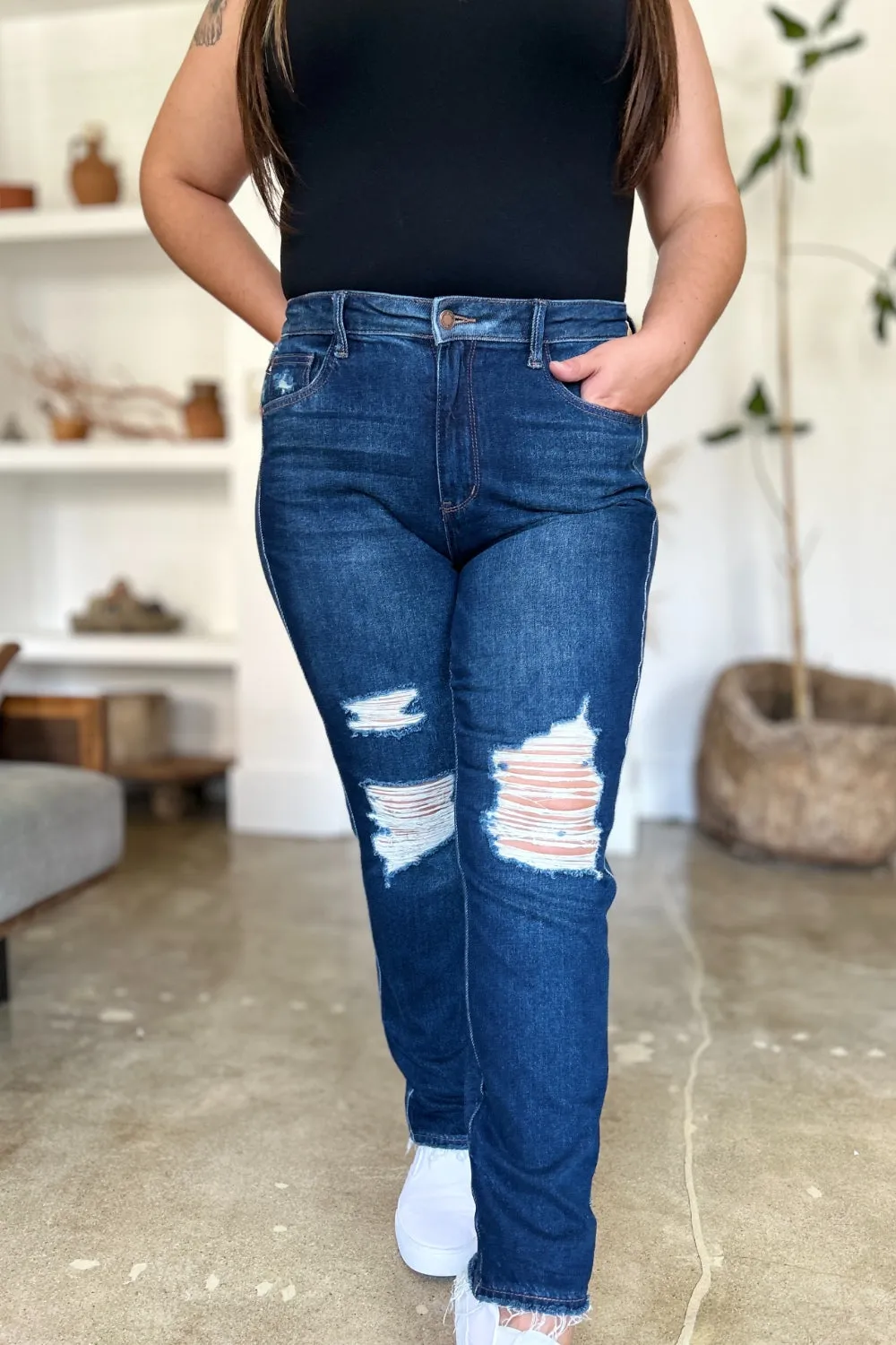 Ada High-Waist Rigid Magic Heavy Destroy Straight Jeans | Judy Blue