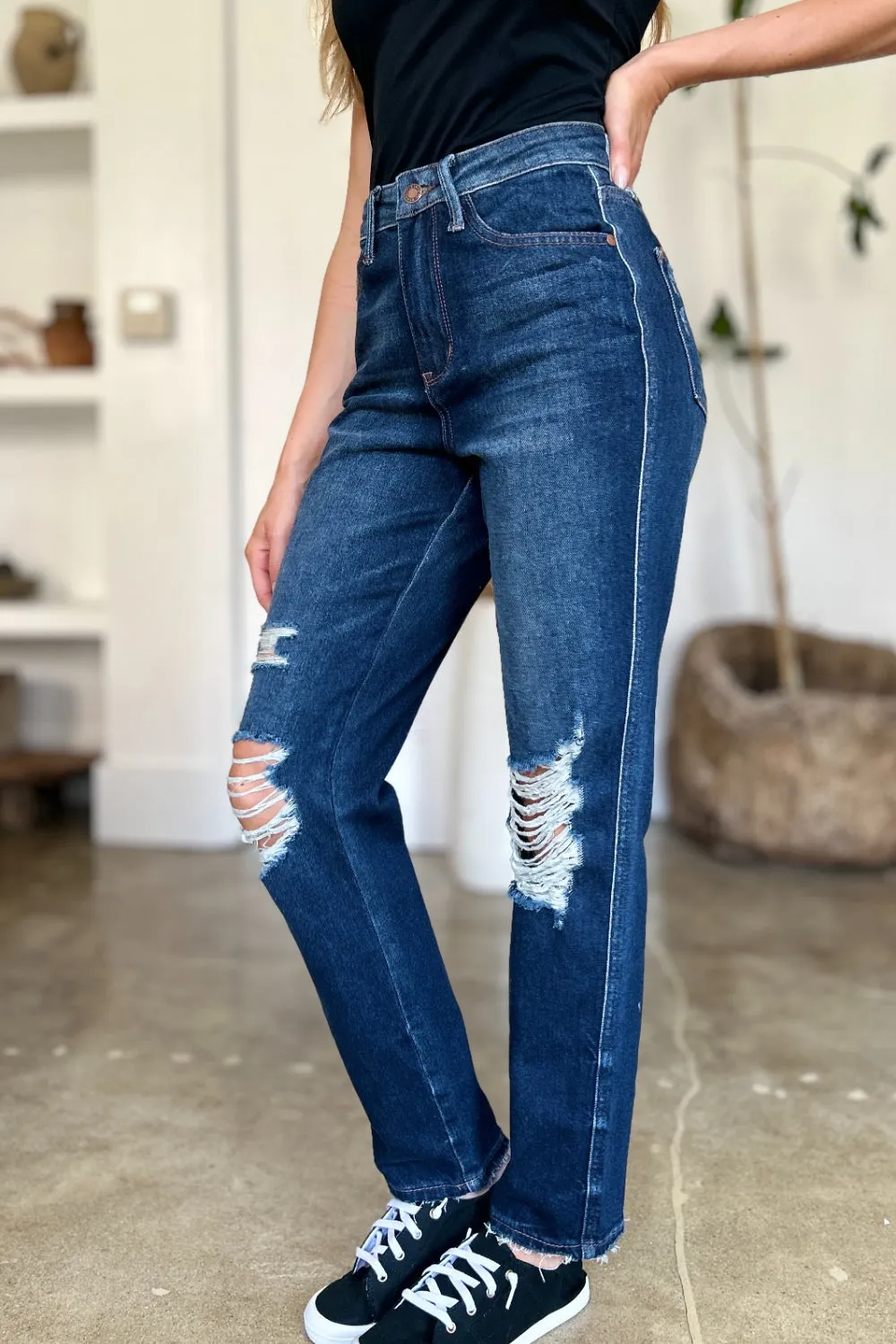 Ada High-Waist Rigid Magic Heavy Destroy Straight Jeans | Judy Blue